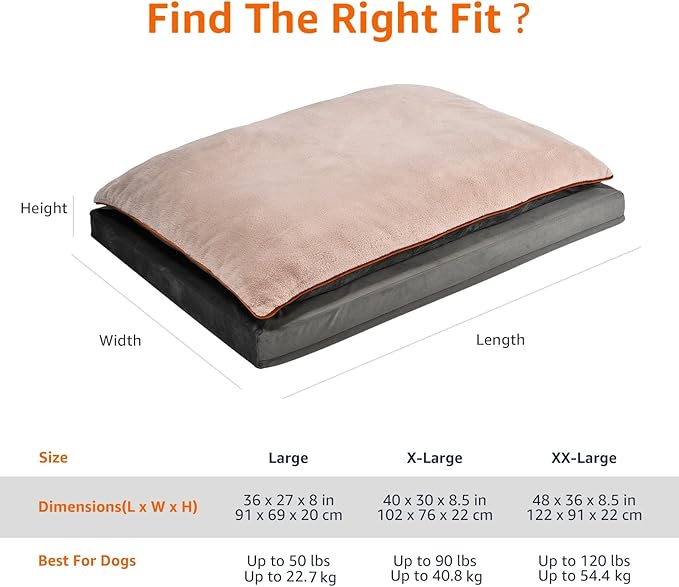 Amazon Basics Dog Bed with Cooling Gel Memory Foam, Pressure-Relief Support for Dogs up to 90lbs, Non-Slip Bottom, Machine Washable Cover, Extra Large Sized (40" x 30"), Grey-PawvioPets