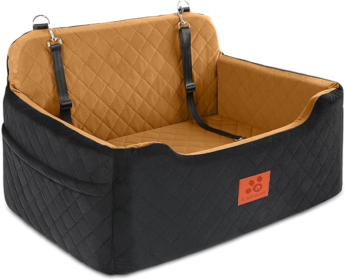 Dog Car Seat for Medium/Large Dogs,Dog Booster Seat for Dog Under 50lbs or 2 Small Dogs, Detachable and Washable Pet Car Seat,Multi-Functional Travel Dog Bed & Dog Sofa(Black/Brown)-PawvioPets