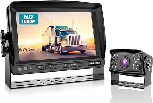 FOOKOO Ⅱ HD Backup Camera System Kit,7" 1080P Reversing Monitor+IP69 Waterproof Rear View Camera,Sharp CCD Chip, 100% Not Wash Up,Truck/Semi-Trailer/Box Truck/RV (FHD1-Wired)-PawvioPets