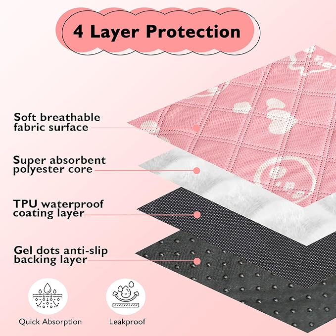 2 Pack Guinea Pig Bedding - Washable Guinea Pig Cage Liners, Waterproof Reusable & Anti Slip Pee Pads Super Absorbent Mats for Small Animals Pet Rabbit Bunny Hamster Rat (Pink, 42 x 28 Inch)-PawvioPets