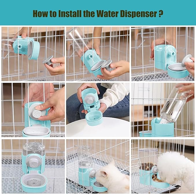 GPY Automatic Hanging Gravity Pet Feeder and Water Dispenser Set ，Automatic Dog Feeder and Dog Water Dispenser for Dogs Cats Pets Animals Large Capacity (Blue Water Feeder&Food Feeder) (Blue)-PawvioPets