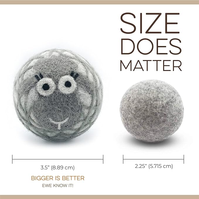 Fluff Ewes Wool Dryer Balls 3 Pack Premium New Zealand Wool Laundry Balls for Dryer, No Static Dryer Balls Laundry Reusable Cute - XL Wool Dryer Balls Cute, Baby Dryer Balls for Dryers - Lights-PawvioPets