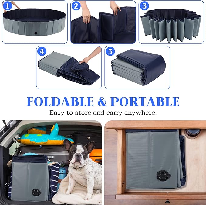 Foldable Dog Bath Swimming Pool Plastic Kiddie Pool Professional Tub Collapsible Grooming Bathtub for Pets Kids Baby and Toddler, 32 x 8 Inches Gray-PawvioPets