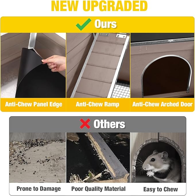 Aivituvin 2-Story Rabbit Hutch with Anti-Chew Ramp & Zinc Sheet - 36.6" Indoor Guinea Pig Cage, Wooden Stand, Pull-Out Tray & Leakproof Floor (Brown)-PawvioPets