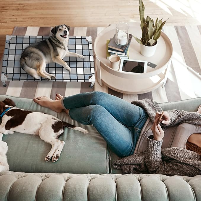 Elevated Outdoor Raised Dog Bed Outdoor Dogs Bed Lifted Pet Bed Dog Cot for Medium Pet Taste Life, Start with A Pet Bed 34'' x 20'' x 6.5''-PawvioPets