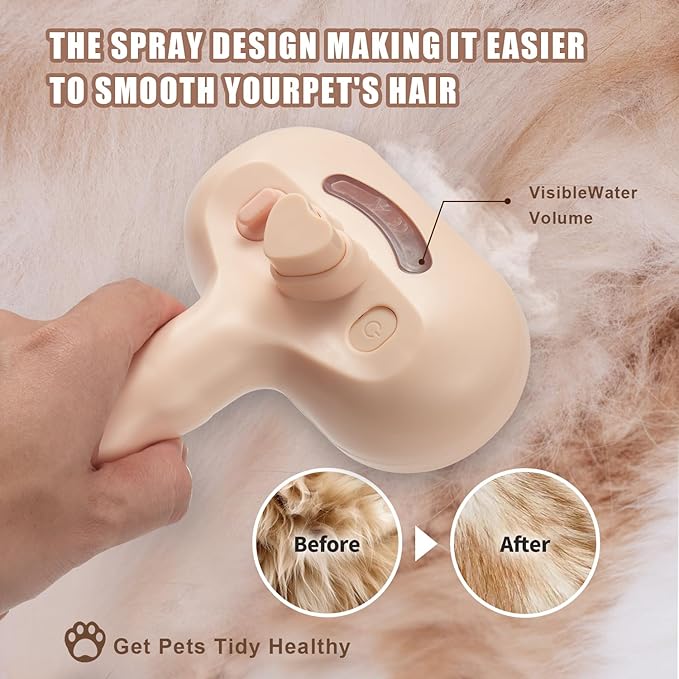 3-in-1 Pet Steam Brush, Grooming Comb with Water Tank for Cats and Dogs, Long and Short Hair (Pink)-PawvioPets