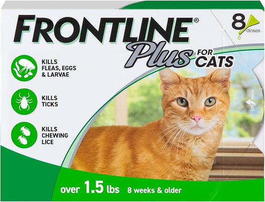 FRONTLINE Plus Flea and Tick Treatment for Cats Over 1.5 lbs. 8 Treatments-PawvioPets