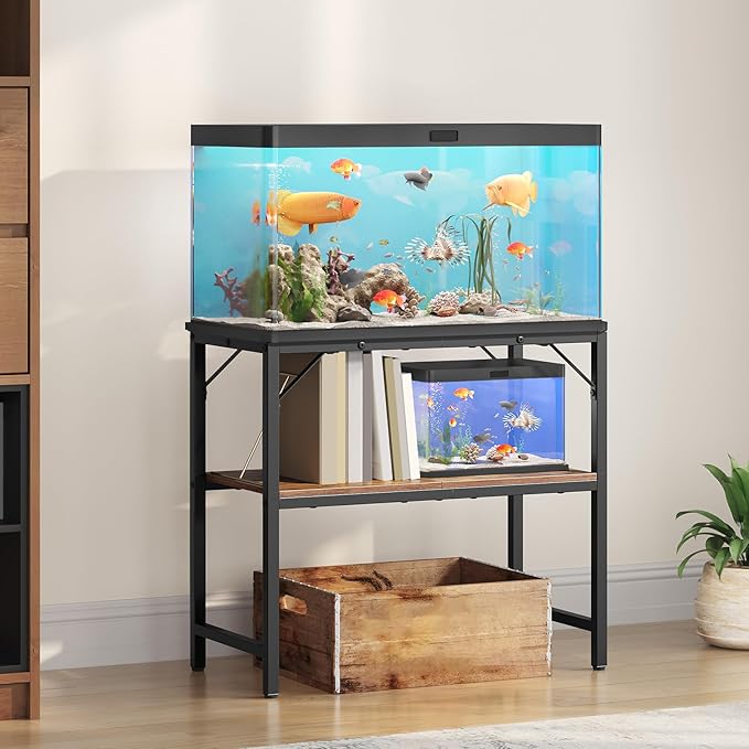 30 Gallon Fish Tank Stand, Aquarium Stand with 2-Tier Storage Shelves, Heavy Duty Breeder Turtle Terrarium Stand Rack for Home Office, 30.0" L x 11.8" W x 24.4" H, Rustic Brown FTHR3001-PawvioPets