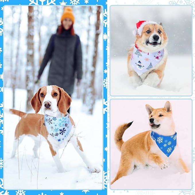 Abbylike 50 Pieces Winter Dog Bandanas Bulk Blue Snowflake Dog Bandanas for Pets Triangle Kerchief Scarf Bibs for Winter Pets Cats Party Costume Accessories (25.6 x 17.7 x 17.7)-PawvioPets