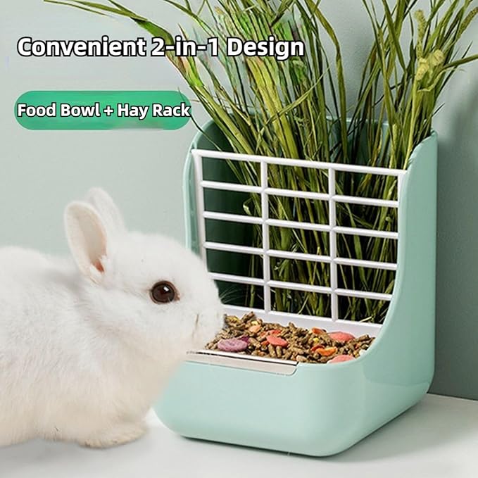 2 in 1 Food Hay Feeder for Guinea Pig, Rabbit Feeder, Indoor Hay Feeder for Guinea Pig, Rabbit, Chinchilla, Feed Bowls Use for Grass & Food (Pink)-PawvioPets