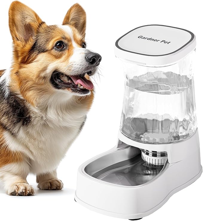 Gardner Pet Automatic Dog Water Dispenser Gravity Stainless Steel Water Waterer Feeder, 100% BPA-Free Large Capacity Water Feeding Bowls for Medium & Large-Sized Dogs Cats Other Pets -(1 Gallon)-PawvioPets