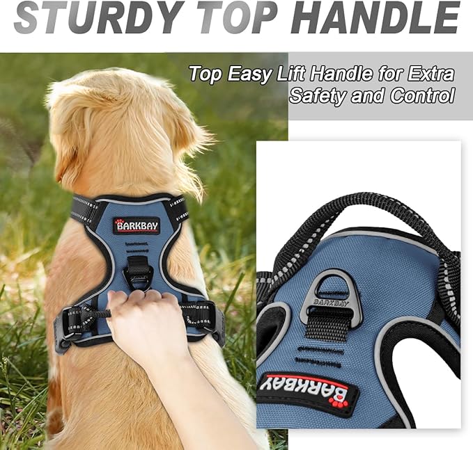 BARKBAY No Pull Dog Harness Front Clip Heavy Duty Reflective Easy Control Handle for Large Dog Walking(Navy,S)-PawvioPets