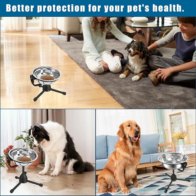 2 Pack Elevated Bowls With Adjustable Metal Stand, Medium Size for Dogs 30-70 lbs, 0.5 Gal 2 Liter, Stainless Steel Food Water Bowl, Height Adjustable Non-Slip Raised Set-PawvioPets