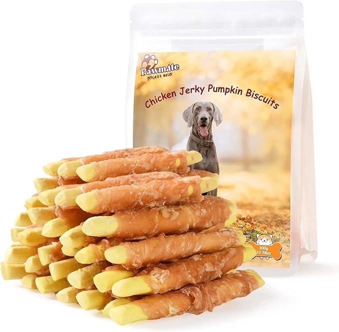 Dog Treats Pumpkin Biscuits Chicken Wrapped, Healthy Chewy Snacks High Fiber Low Fat, Training Treats for Small Medium Large Dogs, 10.6oz-PawvioPets
