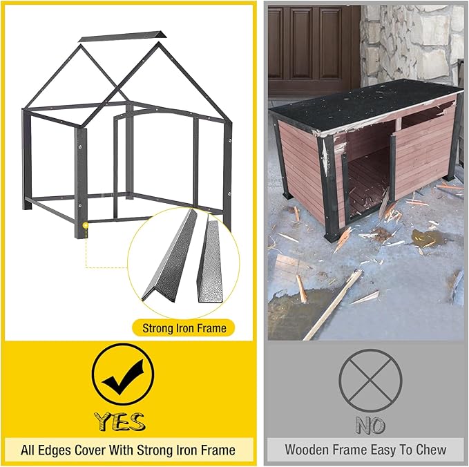 Aivituvin Dog House Outdoor with Metal Frame, Dog Kennel Outside for Small to Medium Breed, 45" Weatherproof Large Dog Shelter with Anti-Chewing Iron Frame, White (45" D x 32.9" W x 32.6" H)-PawvioPets