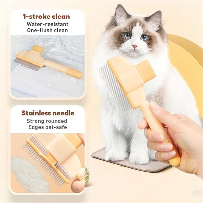 Avatore Zenbrush Cat Comb, Zen Brush for Cats, 2025 Upgraded Cat Brush with Release Button, Flea Comb for Cats, Click Self Cleaning Pet Hair Removal Combs (Yellow*2)-PawvioPets