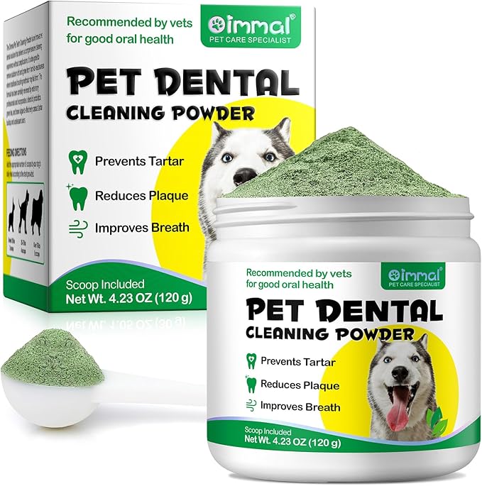 Dog Dental Powder, 120g Teeth Cleaning Powder for Dogs, Breath Freshener with Probiotics Improve Bad Breath, Remove Plaque & Tartar - Pets Dental Care Supplement for Dogs - 4.23 OZ/Scoop Included-PawvioPets