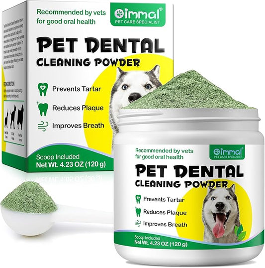 Dog Dental Powder, 120g Teeth Cleaning Powder for Dogs, Breath Freshener with Probiotics Improve Bad Breath, Remove Plaque & Tartar - Pets Dental Care Supplement for Dogs - 4.23 OZ/Scoop Included-PawvioPets