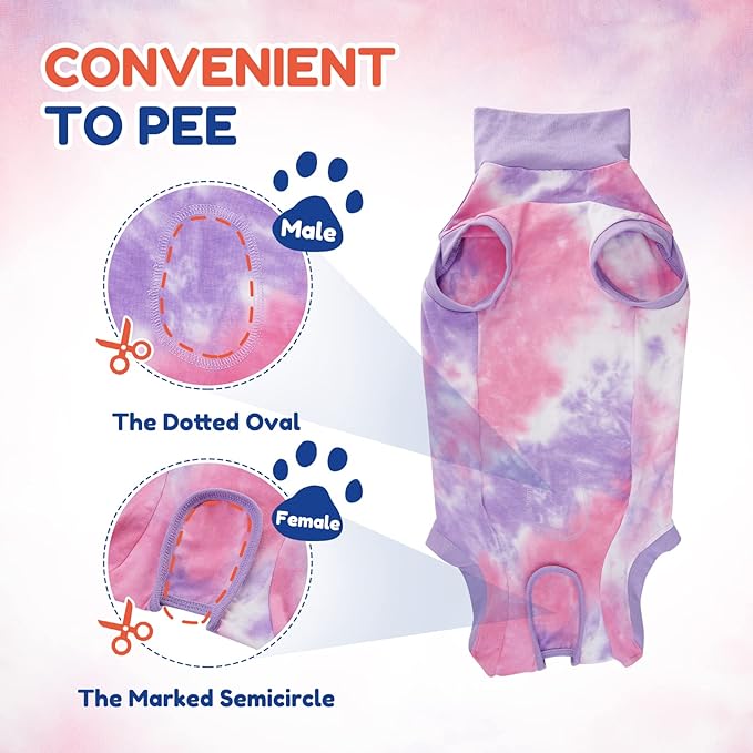 Breathable Dog Recovery Suit for Male/Female, Tie Dye Purple Dog Onesie for Abdominal Wounds, Cone E-Collar Alternative After Surgery to Anti-Licking, Professional Surgery Suit for Dogs Medium-PawvioPets