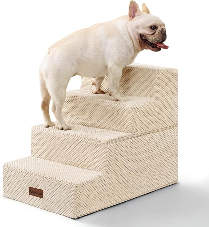 Dog Stairs for Bed 18.5" H, 4-Step Dog Steps for Small Dogs and Cats, Indoor Non-Slip Balanced Pet Stairs are Suitable for Puppy, Older Cat,Beige-PawvioPets