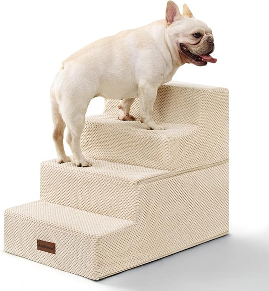 Dog Stairs for Bed 18.5" H, 4-Step Dog Steps for Small Dogs and Cats, Indoor Non-Slip Balanced Pet Stairs are Suitable for Puppy, Older Cat,Beige-PawvioPets