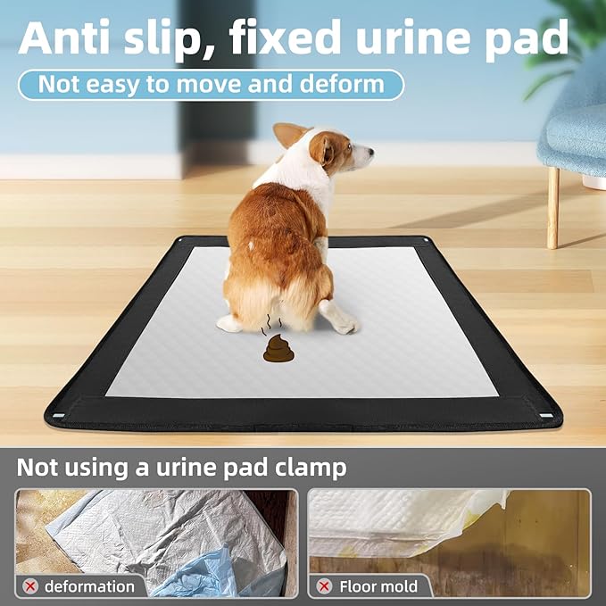 Dog Pee Pad Holder, Puppy Pad Holder, Oxford Cloth Material Soft & Durable, 12 Magnetic Clips, Fits 22" x 22" Pad, Black-PawvioPets