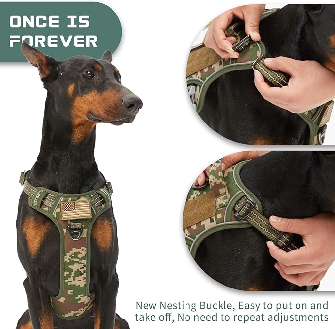 BUMBIN Tactical Dog Harness for Large Dogs No Pull, Famous TIK Tok No Pull Dog Harness, Fit Smart Reflective Pet Walking Harness for Training, Adjustable Dog Vest Harness with Handle Forest Camo L-PawvioPets