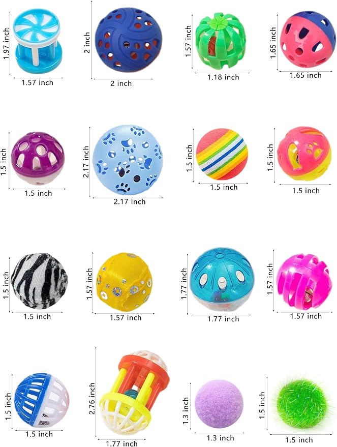 40-Piece Cat Toy Set for Indoor Cats and Kittens (1.5'' - 2.3'', Cat Toys Ultimate Pack)-PawvioPets