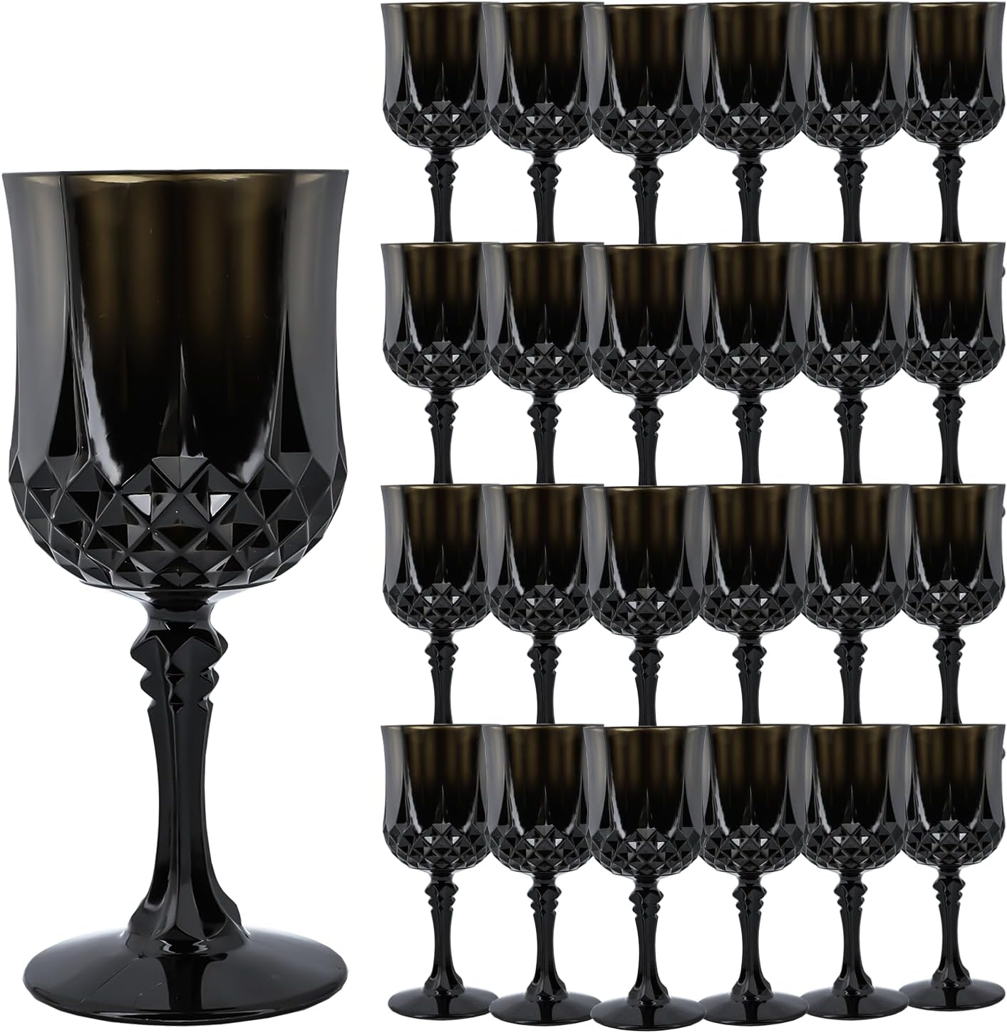 Plastic Wine Glasses，Plastic Goblets Vintage Style Cordial Drinking Glasses for Wedding Reception, Halloween Grand Event Party Supplies (24, Black)
