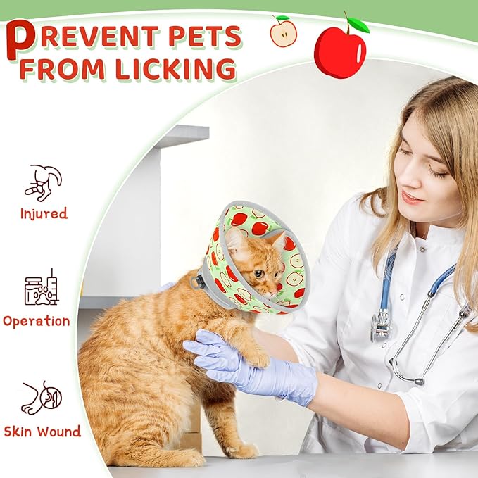 Cat Cone Collar Soft to Stop Licking, Adjustable, Foldable Lightweight Kitten Cones After Surgery Recovery for Cats & Kittens, Cat Cone Alternative (AppleRed, S)-PawvioPets