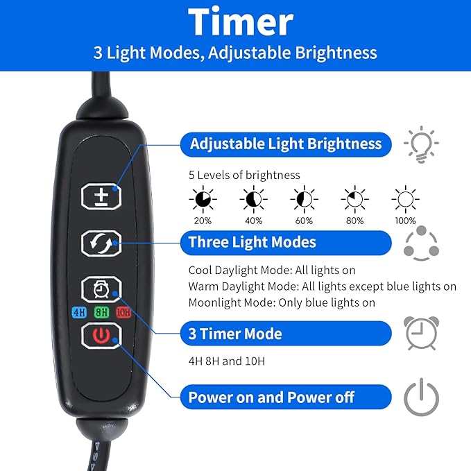 AQUANEAT LED Aquarium Light for 12 Inch Fish Tank, Auto On Off with Timer, Full Spectrum, Adjustable Brightness, Daylight Moonlight Mode, for Fresh Water Low-to-Mid Light Plants-PawvioPets