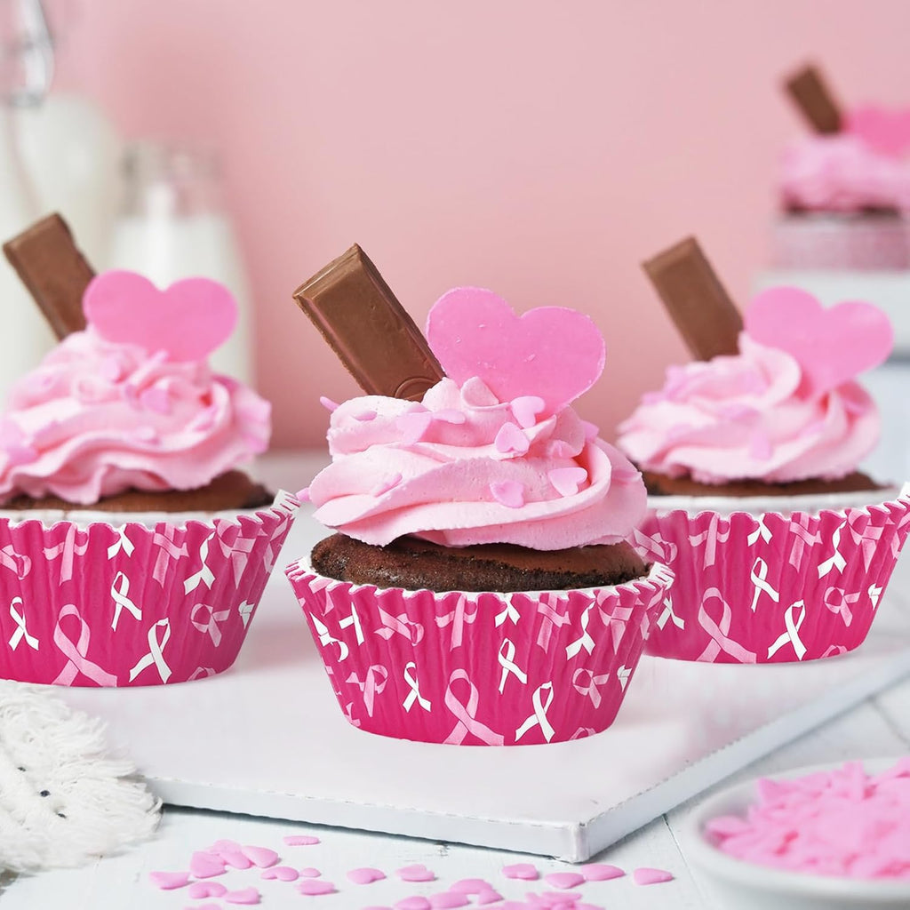 Whaline 300 Pcs Breast Cancer Awareness Cupcake Liners Pink Ribbon Cupcake Wrappers Muffin Liners for Women Breast Cancer Awareness Supplies, 2 x 1.2 Inch