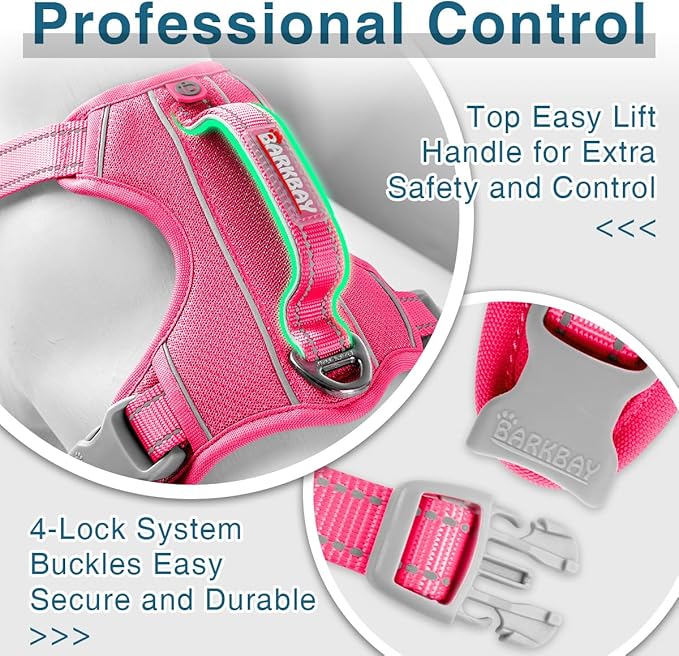 BARKBAY Dog Harness No Pull with ID Tag Pocket - Heavy Duty, Reflective, Easy Control for Large Dogs(Pink,M)-PawvioPets