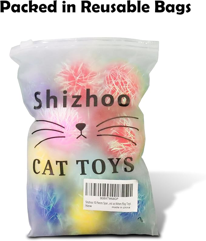 30 Pieces 1.6 inches Sparkle Pom Pom Balls for Cat - Interactive Glitter Balls, Multicolor, Best as Kitten Play Toys-PawvioPets