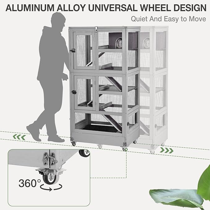 Ferret Cage Rat Cage Indoor Outdoor, Large Guinea Pig Cages with 5 Levels, Wooden Chinchilla Cage with Wheels for Hamster, Chameleon, Gerbils and Other Small Animals Anti-Chewing-PawvioPets