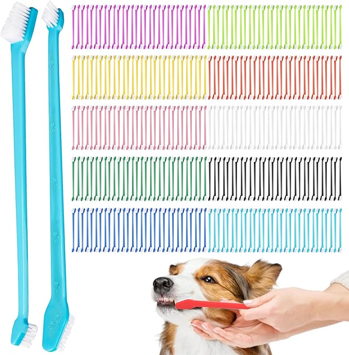 300 Pcs Dog Toothbrush Kit, Dual-Headed Toothbrush for Dogs & Cats, 10 Colors-PawvioPets