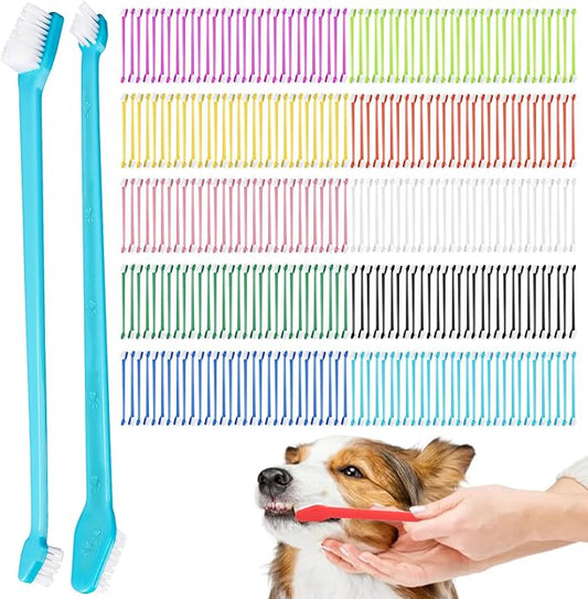 300 Pcs Dog Toothbrush Kit, Dual-Headed Toothbrush for Dogs & Cats, 10 Colors-PawvioPets