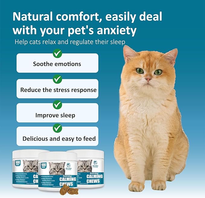 Cat Calming Treats - 100 Count Salmon Chews with Organic Chamomile & Ginger, Stress Relief Supplement for Separation Anxiety, Vet Visits & Thunderstorms (Salmon)-PawvioPets
