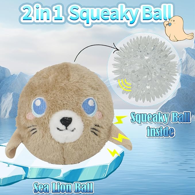 DKING 3Pack Squeaky Dog Balls,2 in1 Funny Puppy Ball Toys,Birthday Dog Toy for Small Medium Dogs (Ocean Ball)-PawvioPets