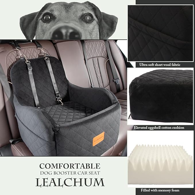 Dog Booster Car Seat for Small/Medium Dogs Up to 35lbs,Elevated Cushion Fits in Front/Back Seat,Fully Detachable and Washable,2 Storage Pockets & Dog Leashes,Easy to Install(Black,Medium)-PawvioPets