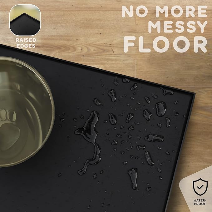 Dog Food Mat - 24x15” Large Silicone Pet Food Mat, Raised Edges for Food and Water Prevent Spill, Waterproof Cat Food Mat Protect Floors,Easy Clean Dog Bowl Mats for Food and Water-PawvioPets