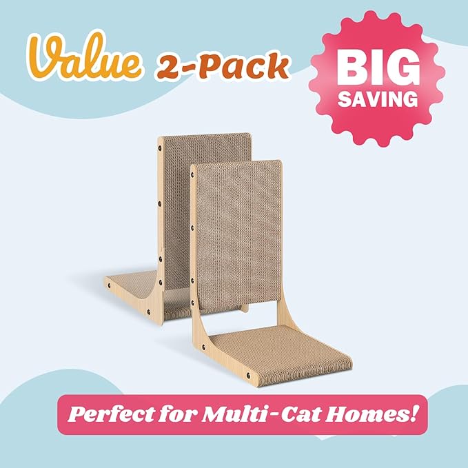 2-Pack Cat Scratching Board, 19.7'' Tall Cardboard L Shape Vertical Cat Scratchers for Indoor Cats, Cat Scratching Post for Wall and Couch, Medium-PawvioPets
