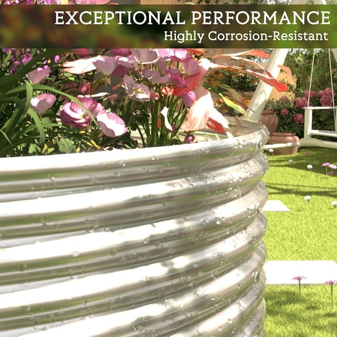 FRIZIONE 2pcs Tall Galvanized Raised Garden Bed Outdoor,Steel Garden Bed for Vegetables,Above Ground Garden Box for Flower,Metal Raised Beds for Gardening-PawvioPets