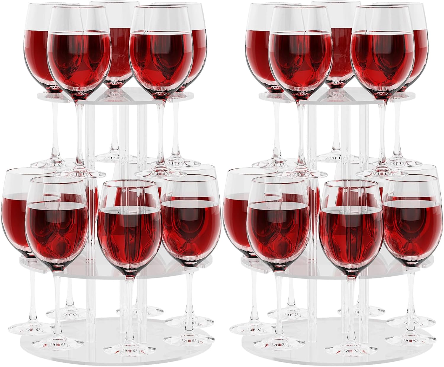 Champagne Tower, Circle Acrylic Champagne Display Rack Stand with 12 Slots, 2 Tiers Floating Sight Champagne Flute Holder for Party, Wedding, School, Celebration, 11.8x11.8x15.4 inch, 2 Pcs