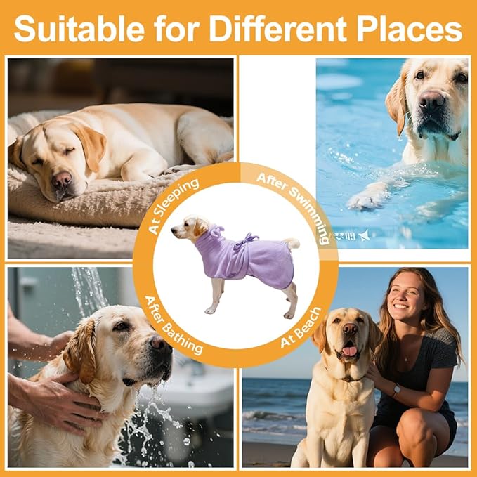 Giant Dog Bath Bubble, Quick Drying Super Absorbent Used for After Bathing, Warm Dog Towels, Adjustable Hoodies and Belts for Pet Dogs Bath Clothes Products(Purple, 6XL)-PawvioPets