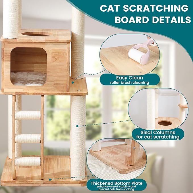 65-inch Tall Cat Tree，Cat Tower for Indoor Cats with Feel-Safe Enclosed Cat Cave、Scratching Post、Space Capsule Nest and Cat Ladder-PawvioPets