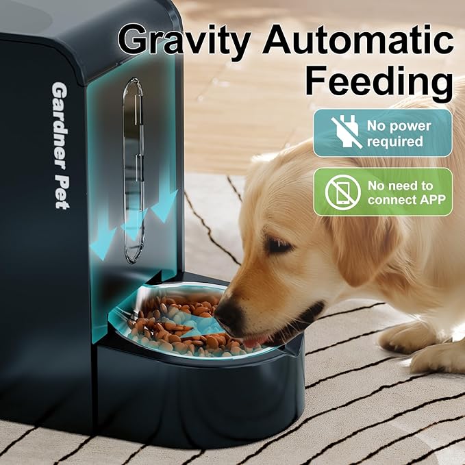 Gardner Pet Automatic Gravity Food Feeder and Water Dispenser, 1.8 Gallons*2 Stainless Steel Two-in-One Set Large Capacity Dispenser for Pets Dogs, Puppies, Kittens (Dark Blue)-PawvioPets
