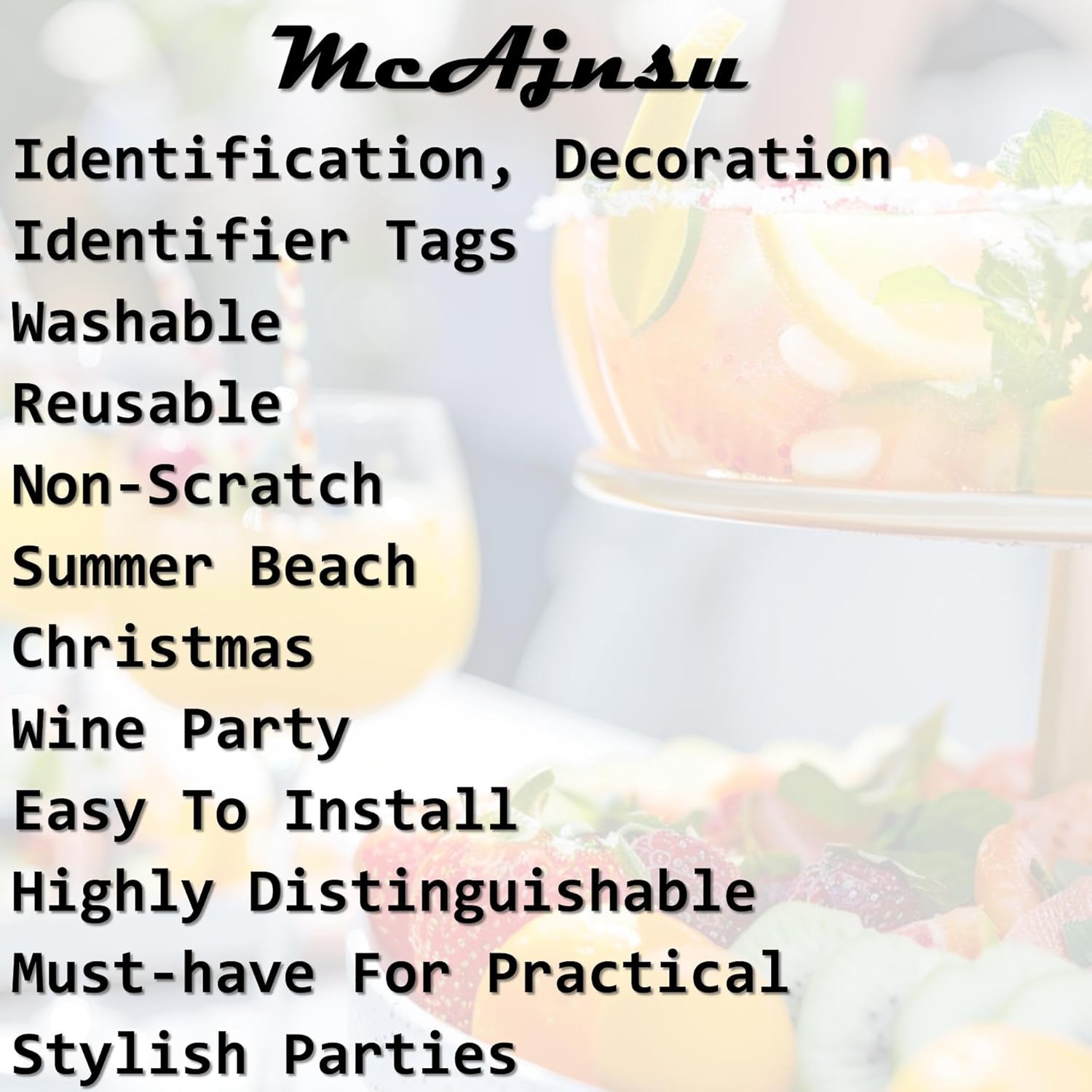 24Pcs Wine Glass Charms & Markers - Reusable Identifier Tags for Stem Glasses - Funny Non-Scratch Charms for Summer Beach, Christmas & Wine Party