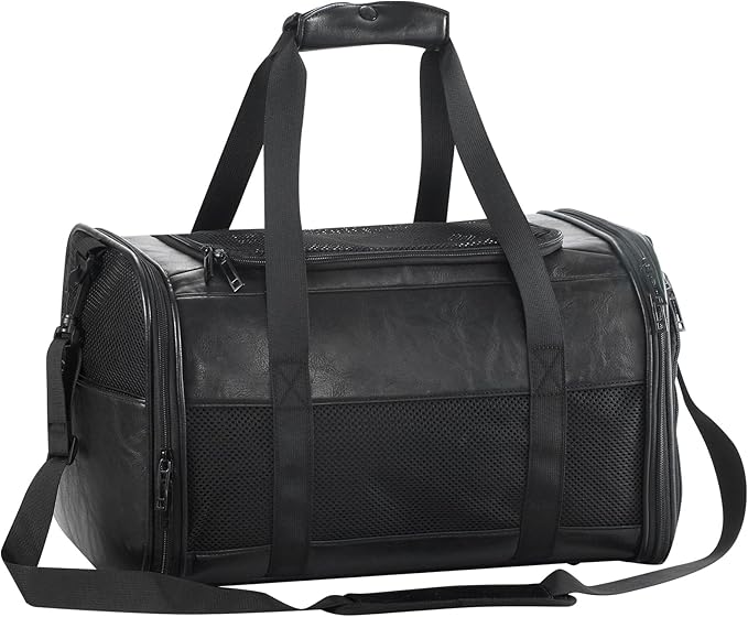 Fashion Leather Dog Carrier, Airline Approved Cat Carrier Soft Sided Pet Bag Carrier Purse for Puppy Kitten Small Animals Black-PawvioPets