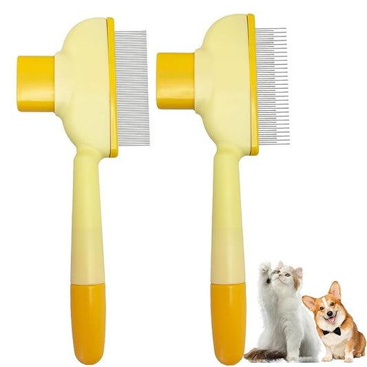 Flea Comb for Dogs and Cats with Release Button Fine Tooth Dog Comb for Grooming Massaging and Cleaning Remove Fleas Eggs Pet Hair Removal for Short and Long Hair 2 Pack-PawvioPets